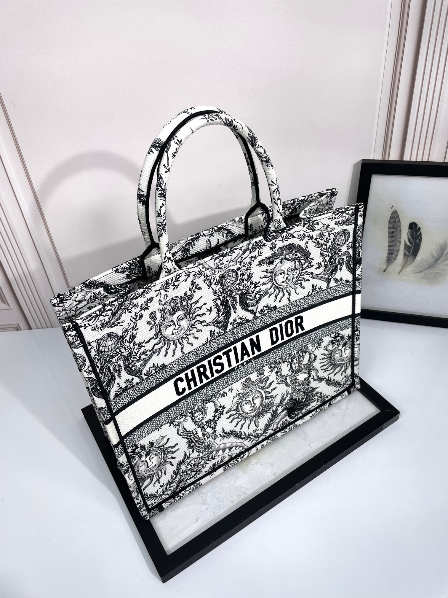 Dior Celestial Sun Embroidered Canvas Tote Bag Large Shoulder Handbag