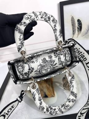 Dior Black and White Zodiac Embroidered Canvas Top Handle Bag