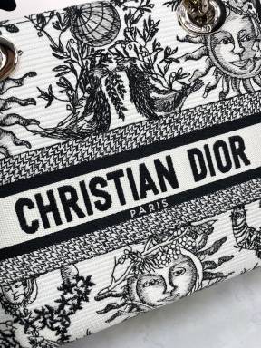 Dior Black and White Zodiac Embroidered Canvas Top Handle Bag