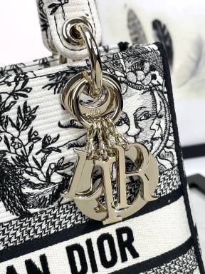 Dior Black and White Zodiac Embroidered Canvas Top Handle Bag