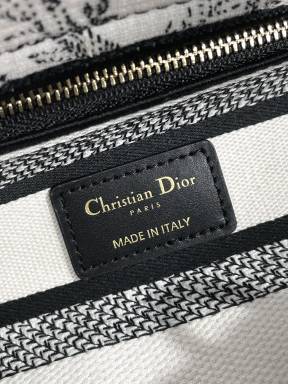 Dior Black and White Zodiac Embroidered Canvas Top Handle Bag