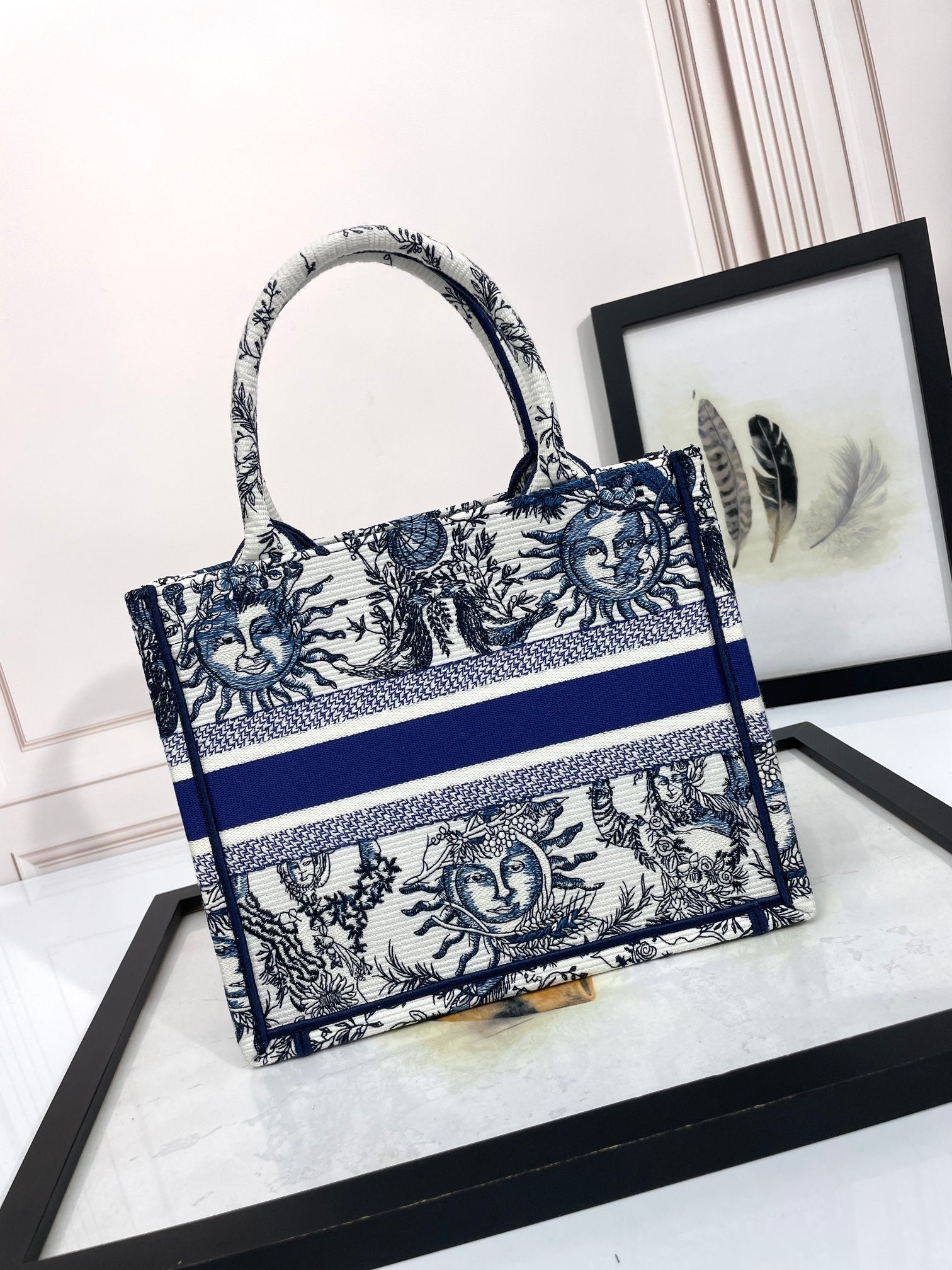Dior Blue Celestial Sun Embroidered Canvas Tote Handbag