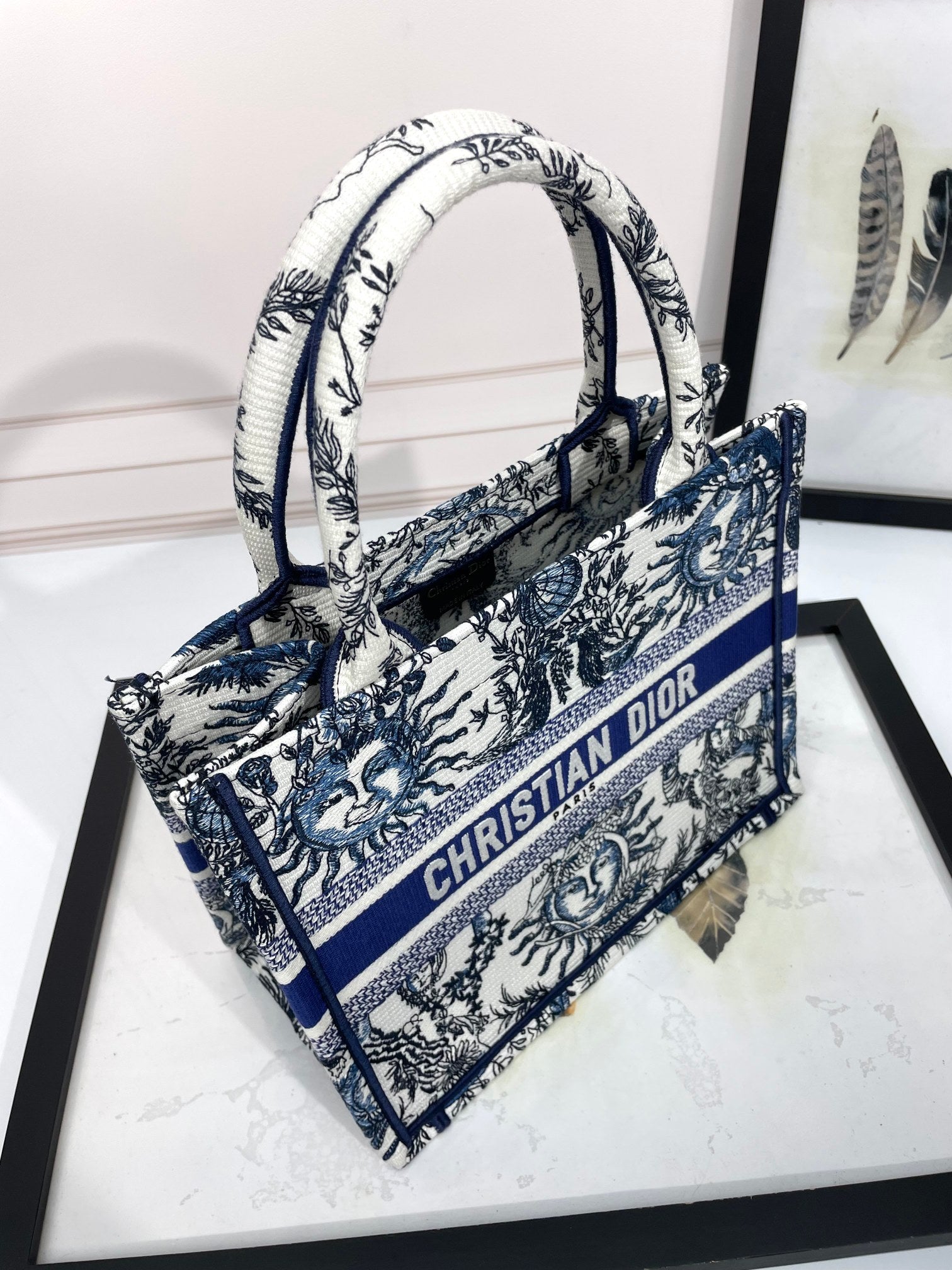 Dior Blue Celestial Sun Embroidered Canvas Tote Handbag