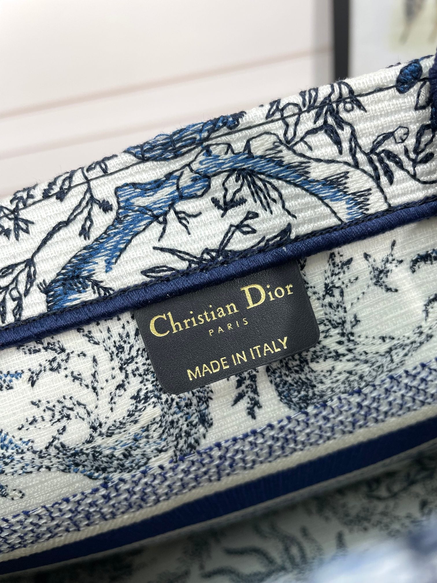 Dior Vintage Blue and White Celestial Sun Embroidered Canvas Tote Bag
