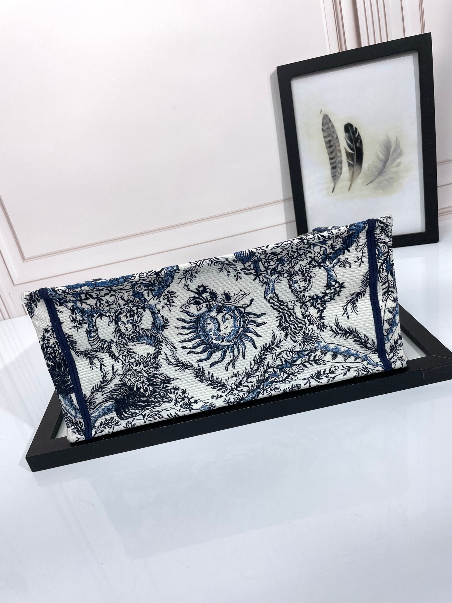 Dior Blue and White Celestial Sun Embroidered Canvas Tote Bag