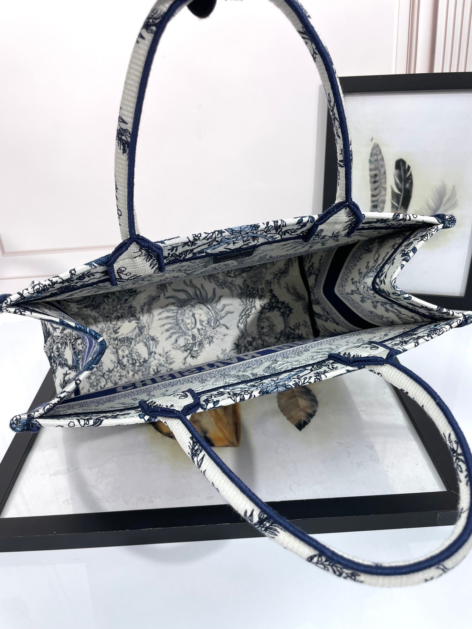 Dior Blue Celestial Sun Embroidered Canvas Top Handle Tote Bag