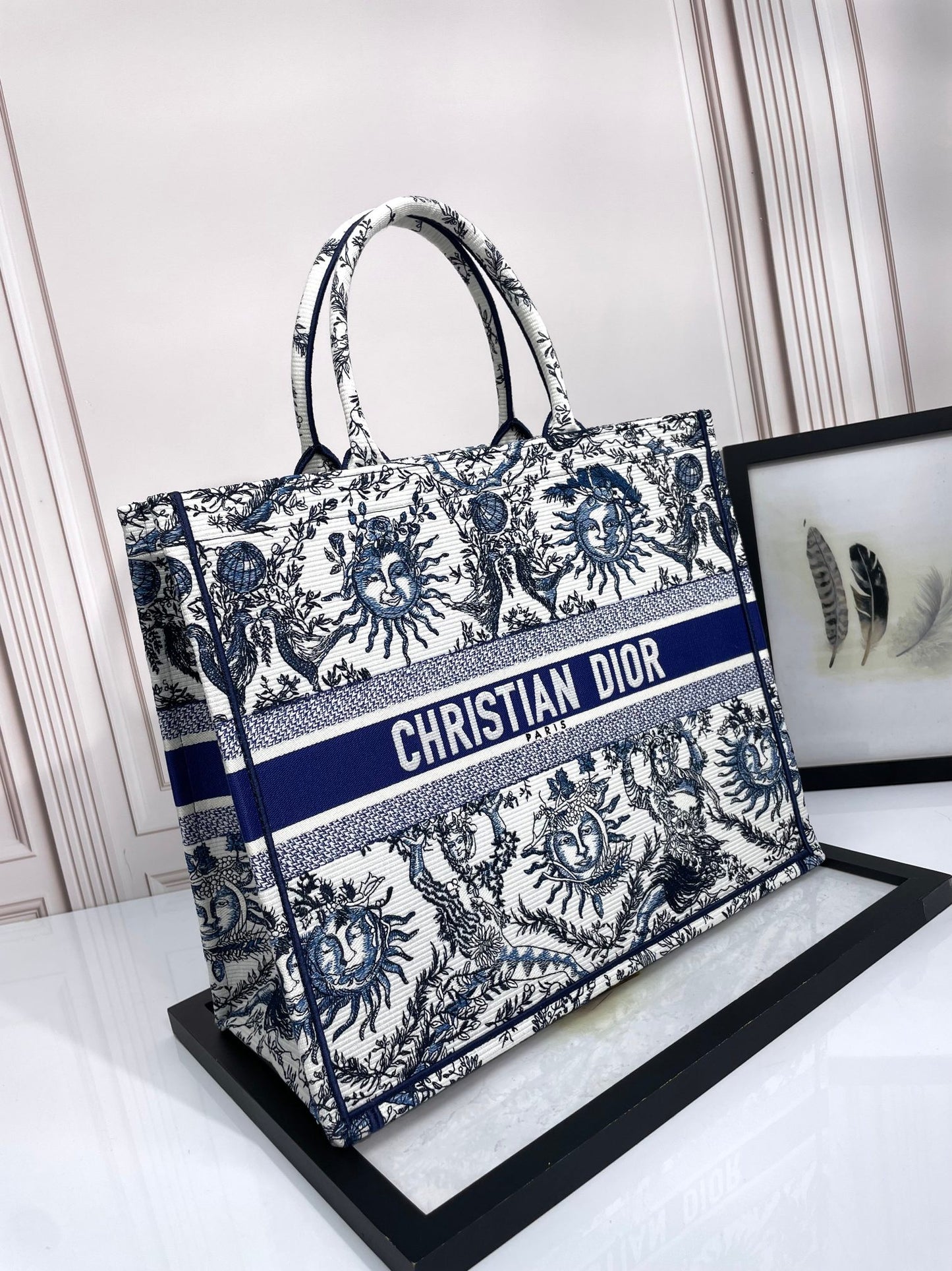 Christian Dior Book Tote Blue Toile de Jouy Soleil Embroidery Bag