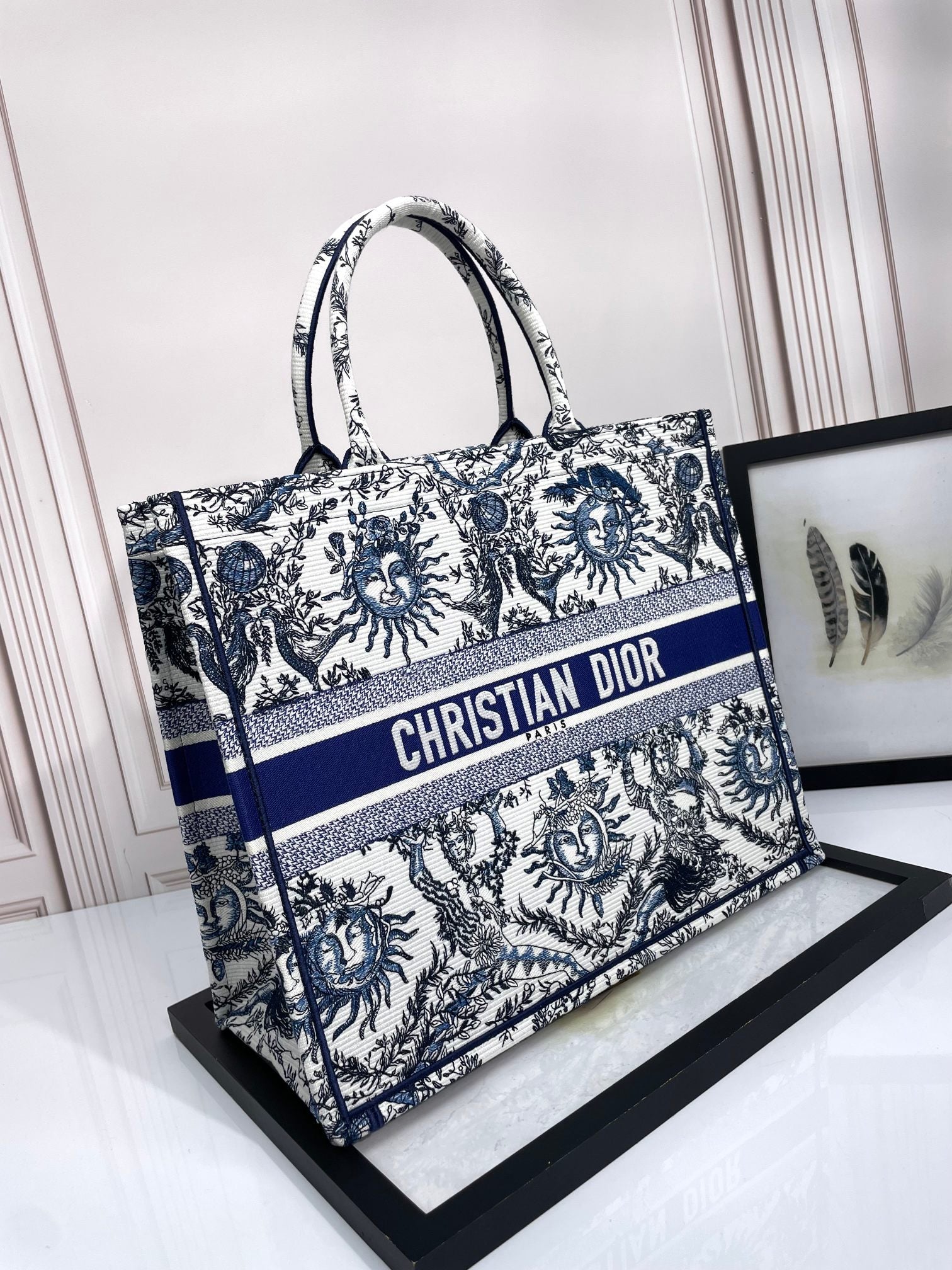 Dior Large Blue and White Celestial Sun Print Canvas Tote Handbag