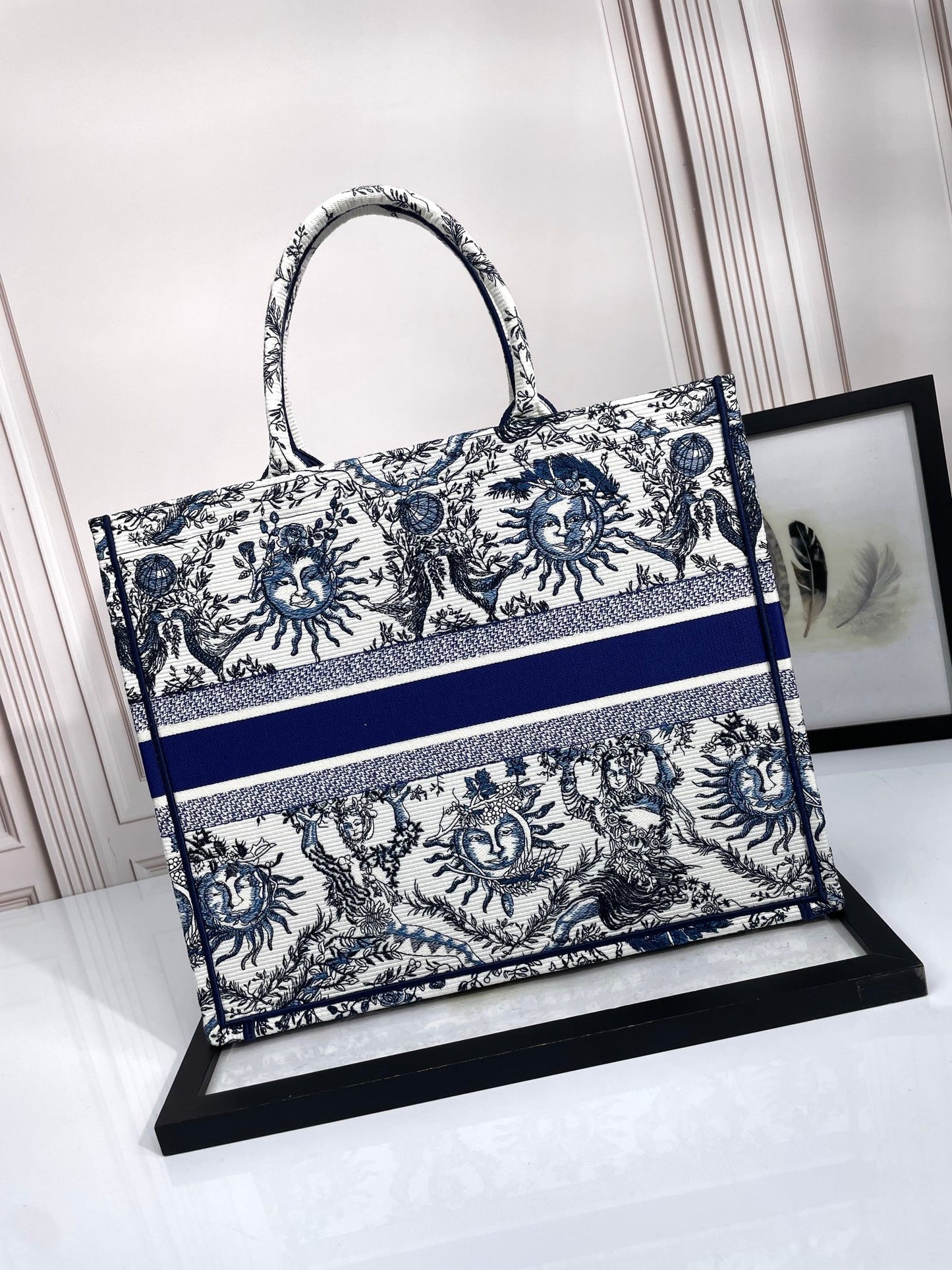 Dior Vintage Blue and White Celestial Sun Print Canvas Tote Handbag