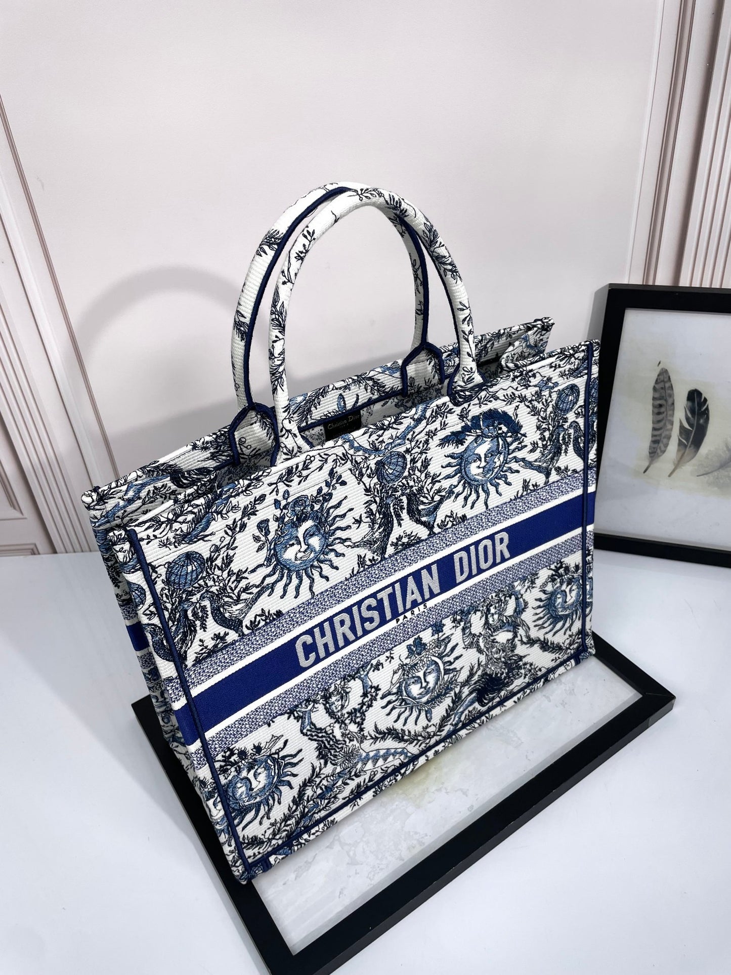 Dior Large Blue and White Celestial Sun Print Canvas Tote Handbag