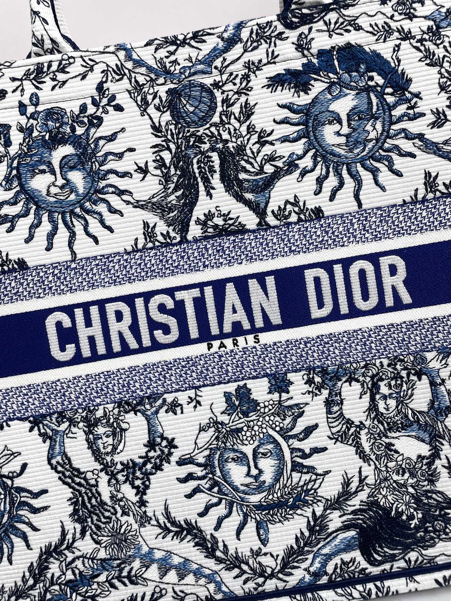 Dior Large Blue and White Celestial Sun Print Canvas Tote Handbag