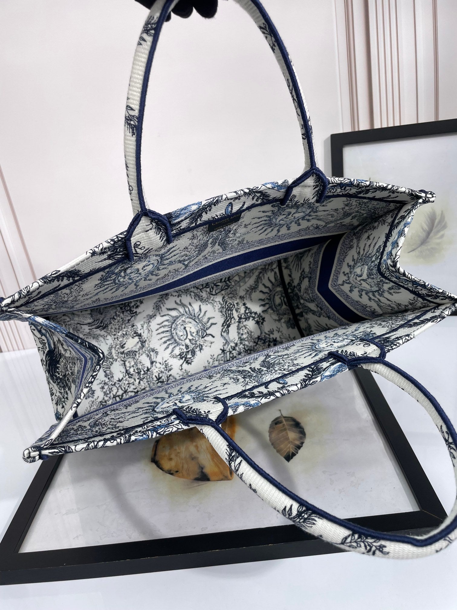 Dior Vintage Blue and White Celestial Sun Print Canvas Tote Handbag