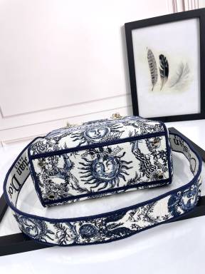Dior Vintage Blue and White Embroidered Top Handle Satchel Bag