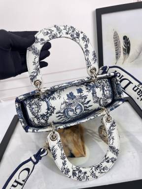 Christian Dior Medium Lady D-Lite Bag - Blue & White Toile de Jouy Zodiac Embroidery