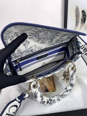 Dior Blue and White Floral Embroidered Canvas Top Handle Handbag