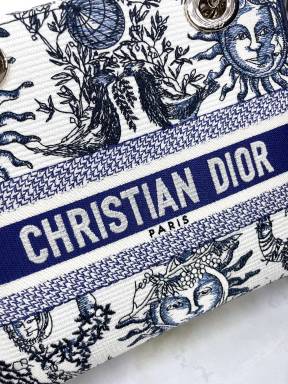 Dior Blue and White Floral Embroidered Canvas Top Handle Handbag