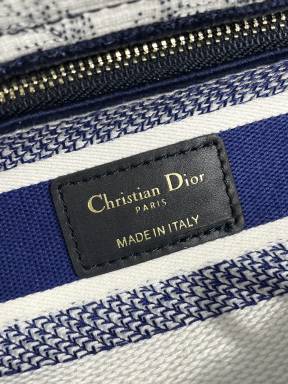 Dior Blue and White Floral Embroidered Canvas Top Handle Handbag
