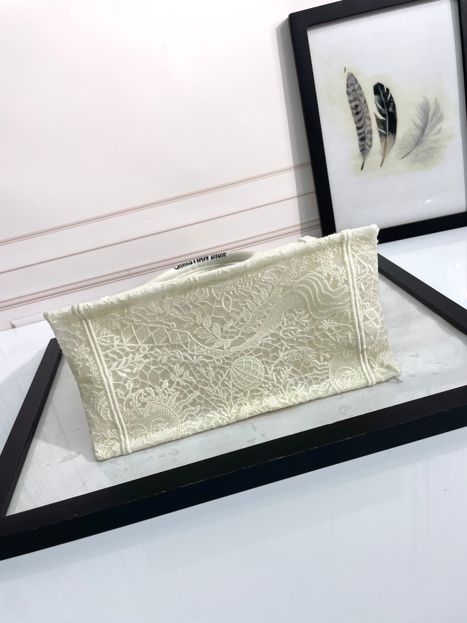 Dior Cream Floral Embroidered Canvas Tote Bag with Top Handles