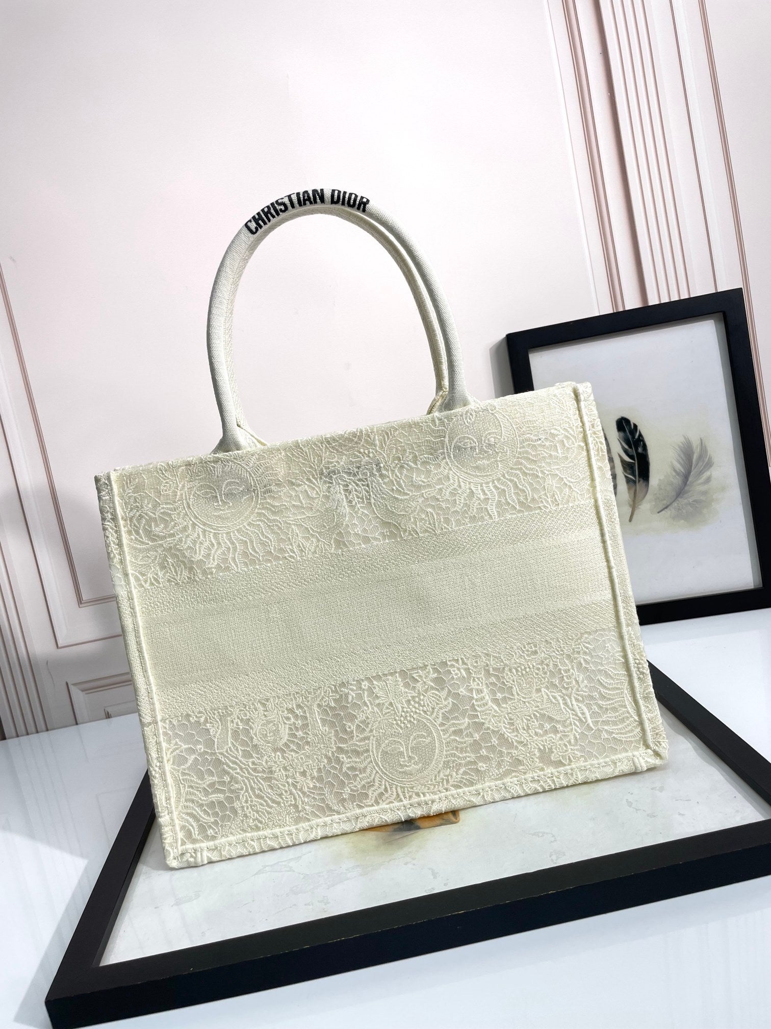 Dior Structured Cream Floral Embroidered Canvas Tote Bag