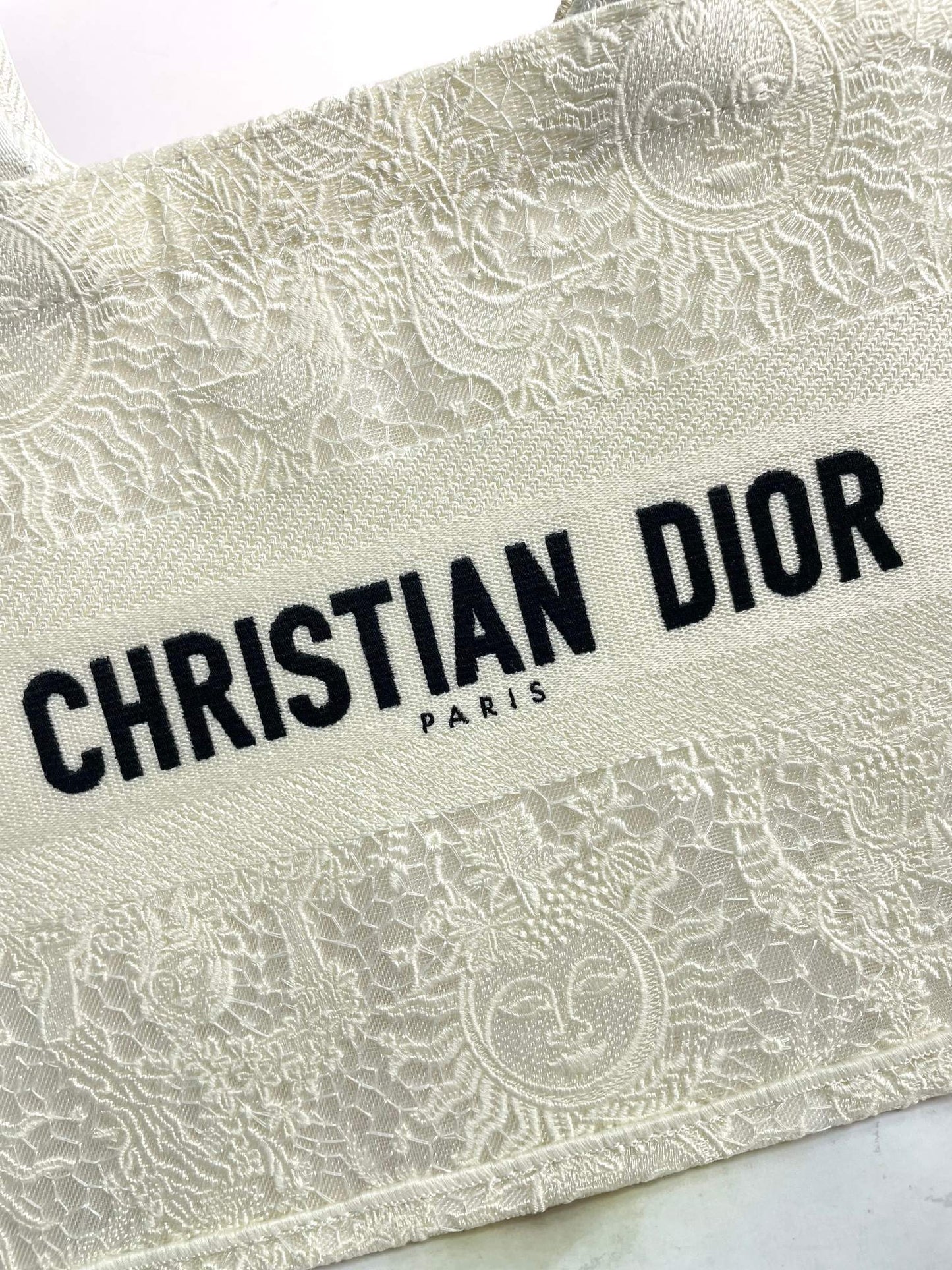 Dior Structured Cream Floral Embroidered Canvas Tote Bag
