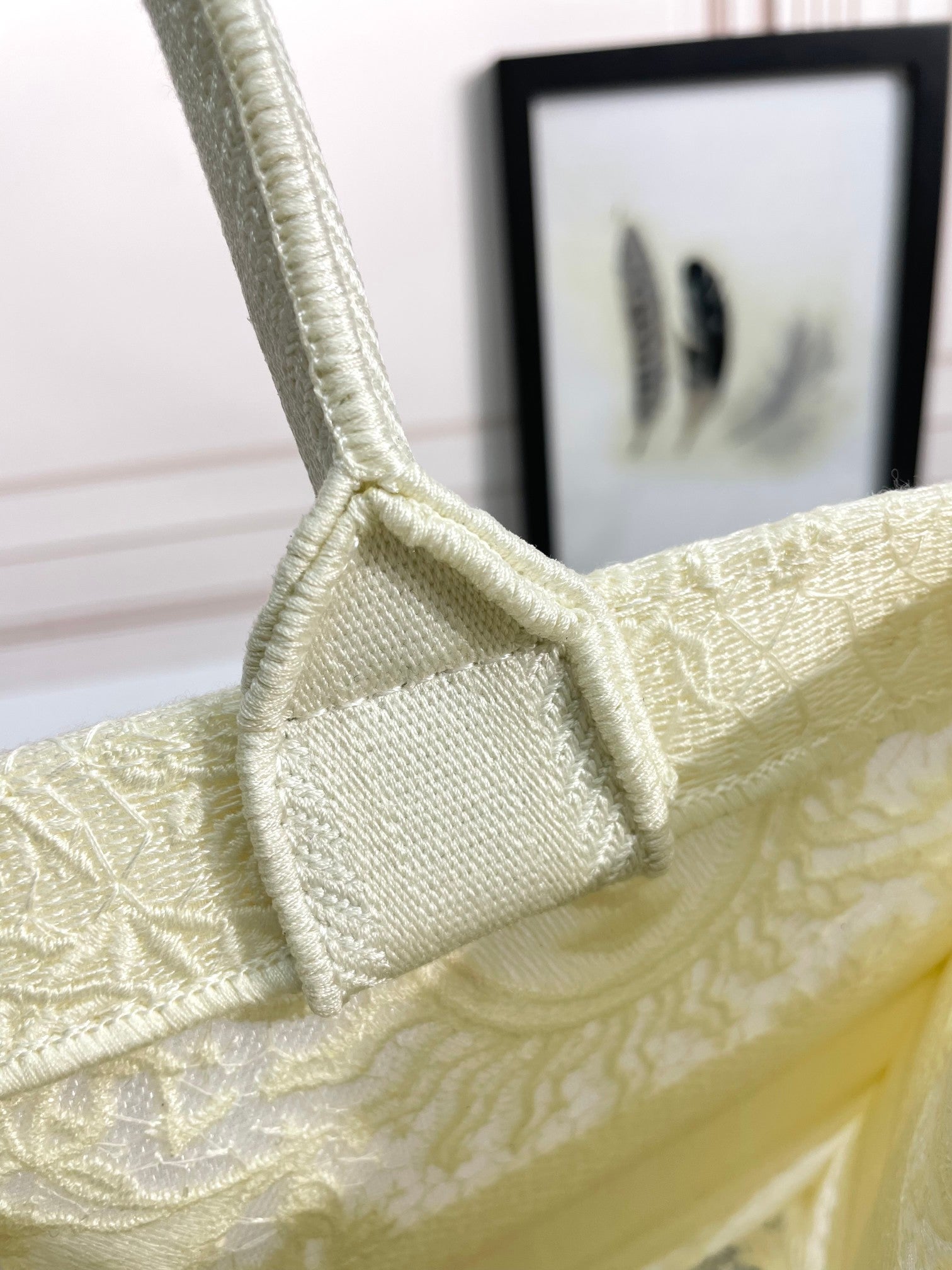 Dior Structured Cream Floral Embroidered Canvas Tote Bag
