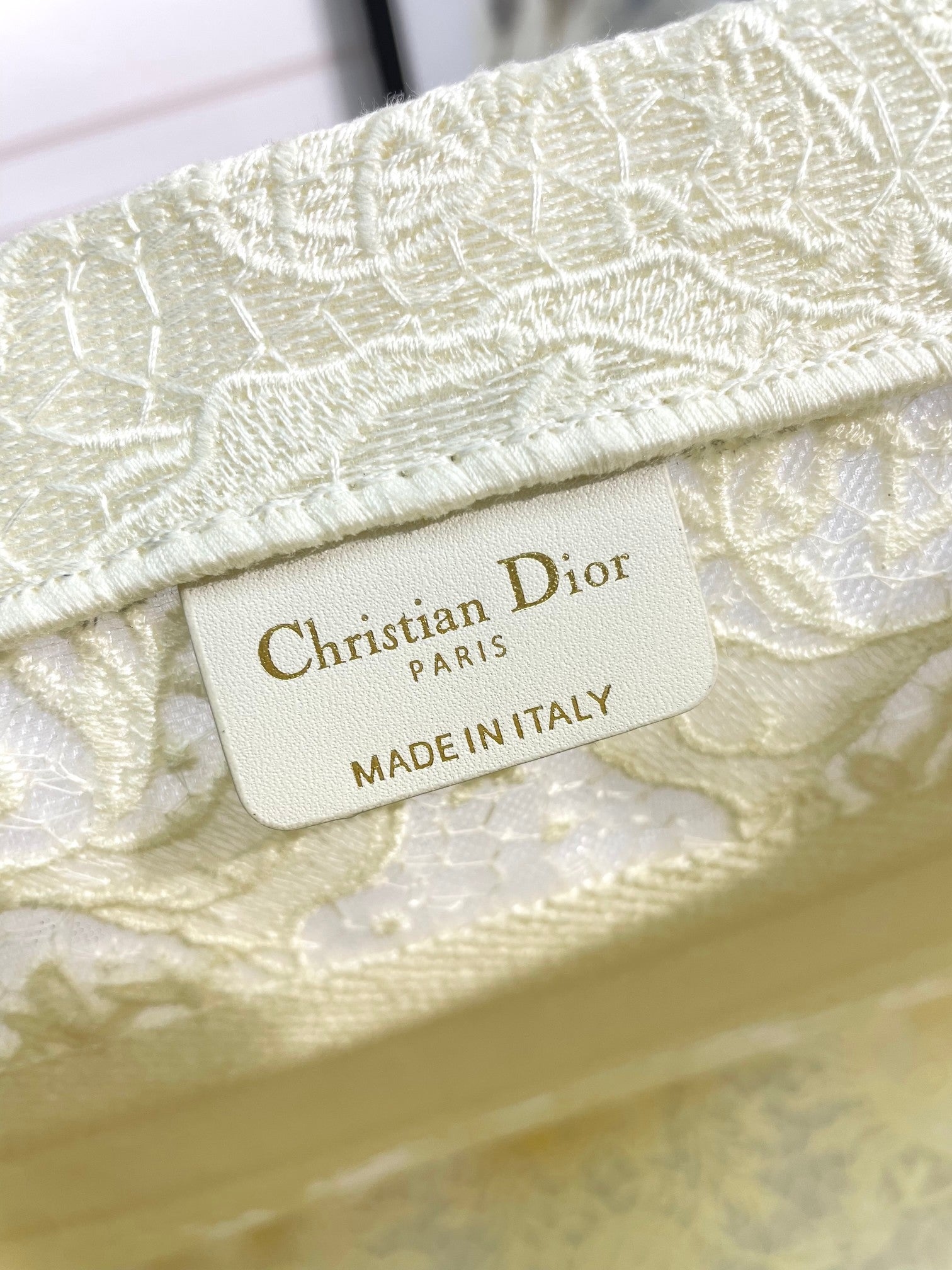 Christian Dior Book Tote Bag - Off-White Embroidered Canvas