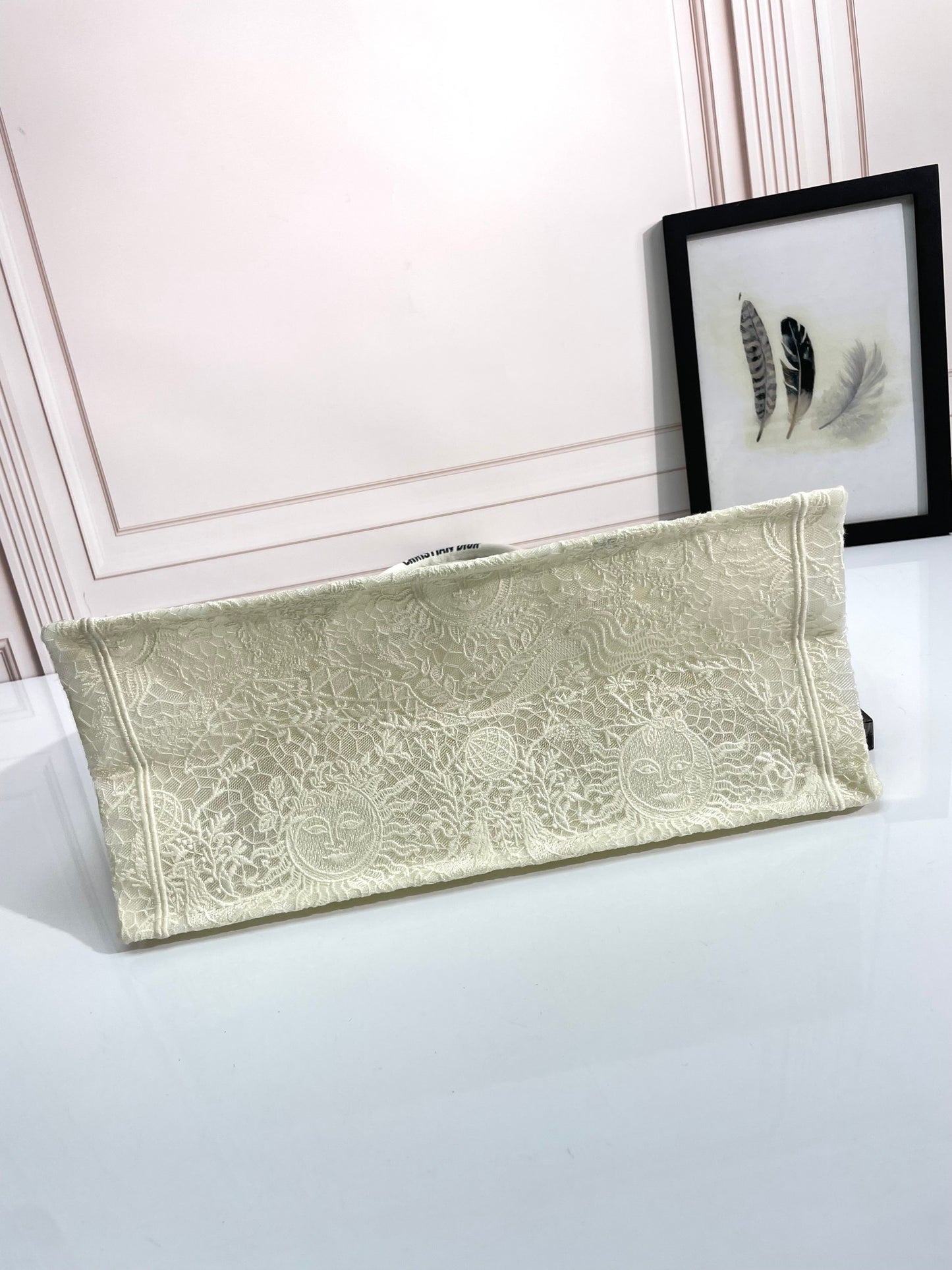 Dior Elegant Off White Embroidered Floral Canvas Tote Handbag