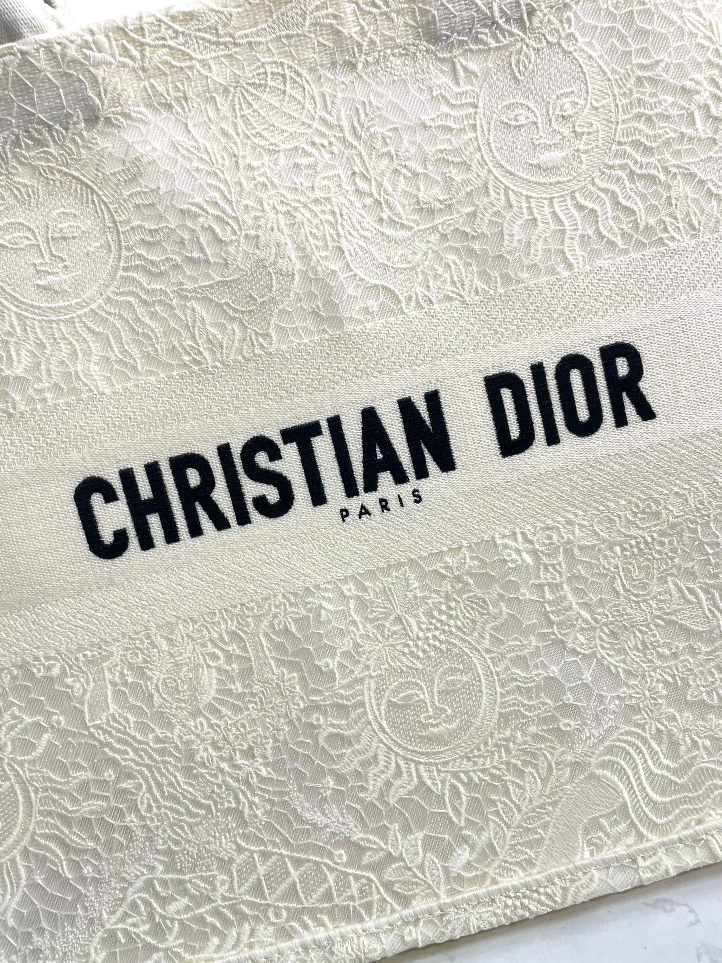 Dior Elegant Off White Embroidered Floral Canvas Tote Handbag