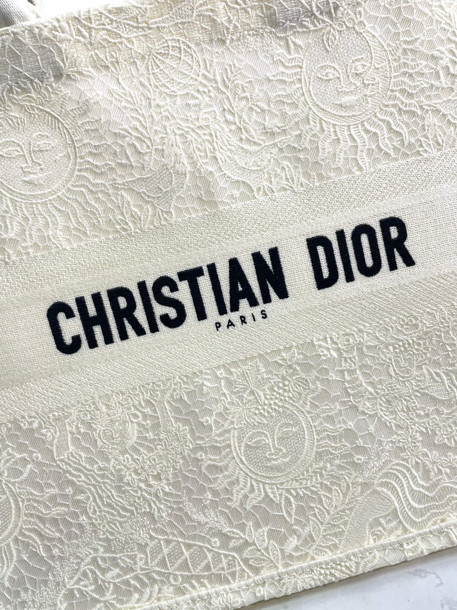 Dior Elegant Off White Embroidered Floral Canvas Tote Handbag