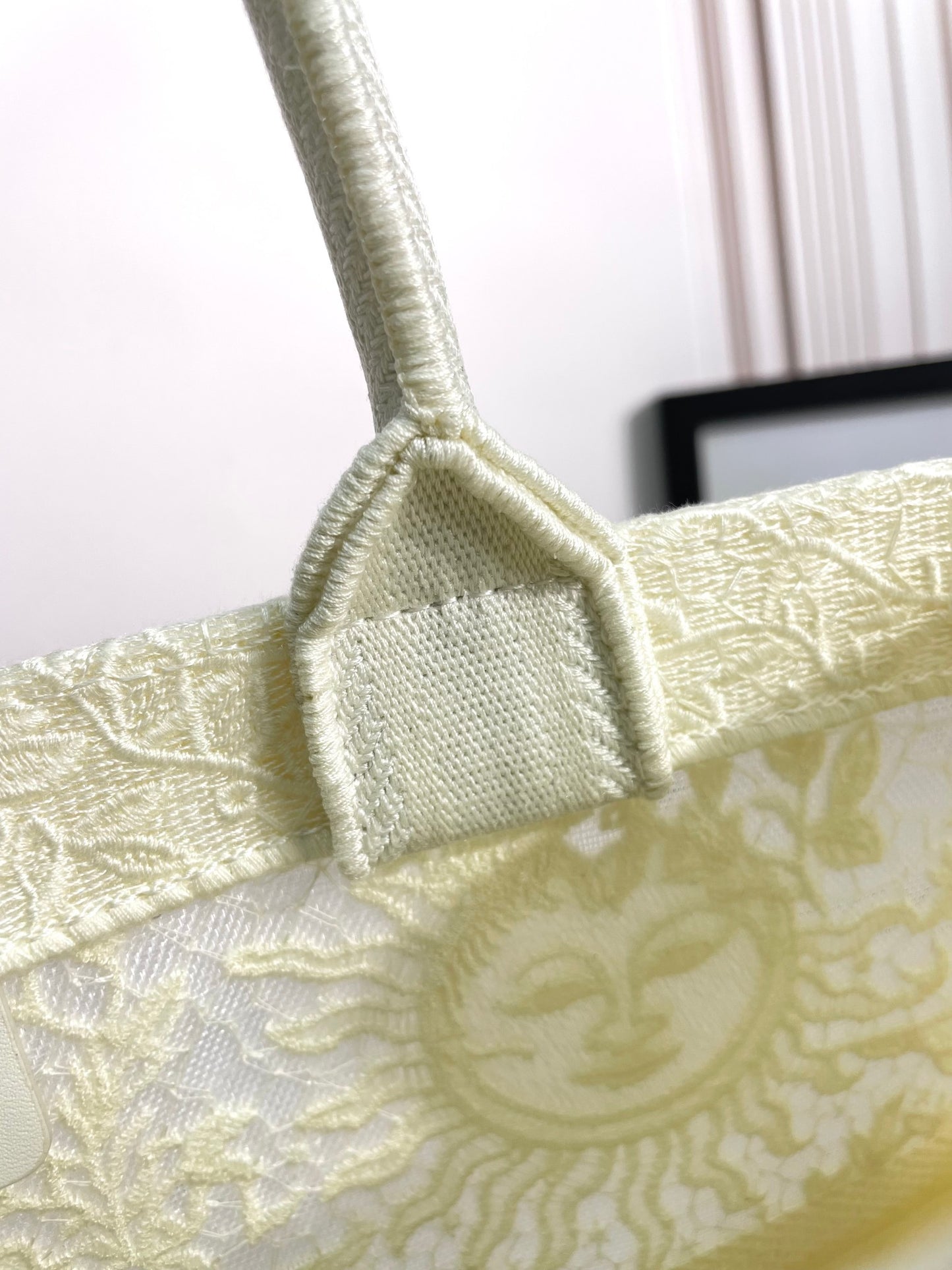 Dior Elegant Off White Embroidered Floral Canvas Tote Handbag