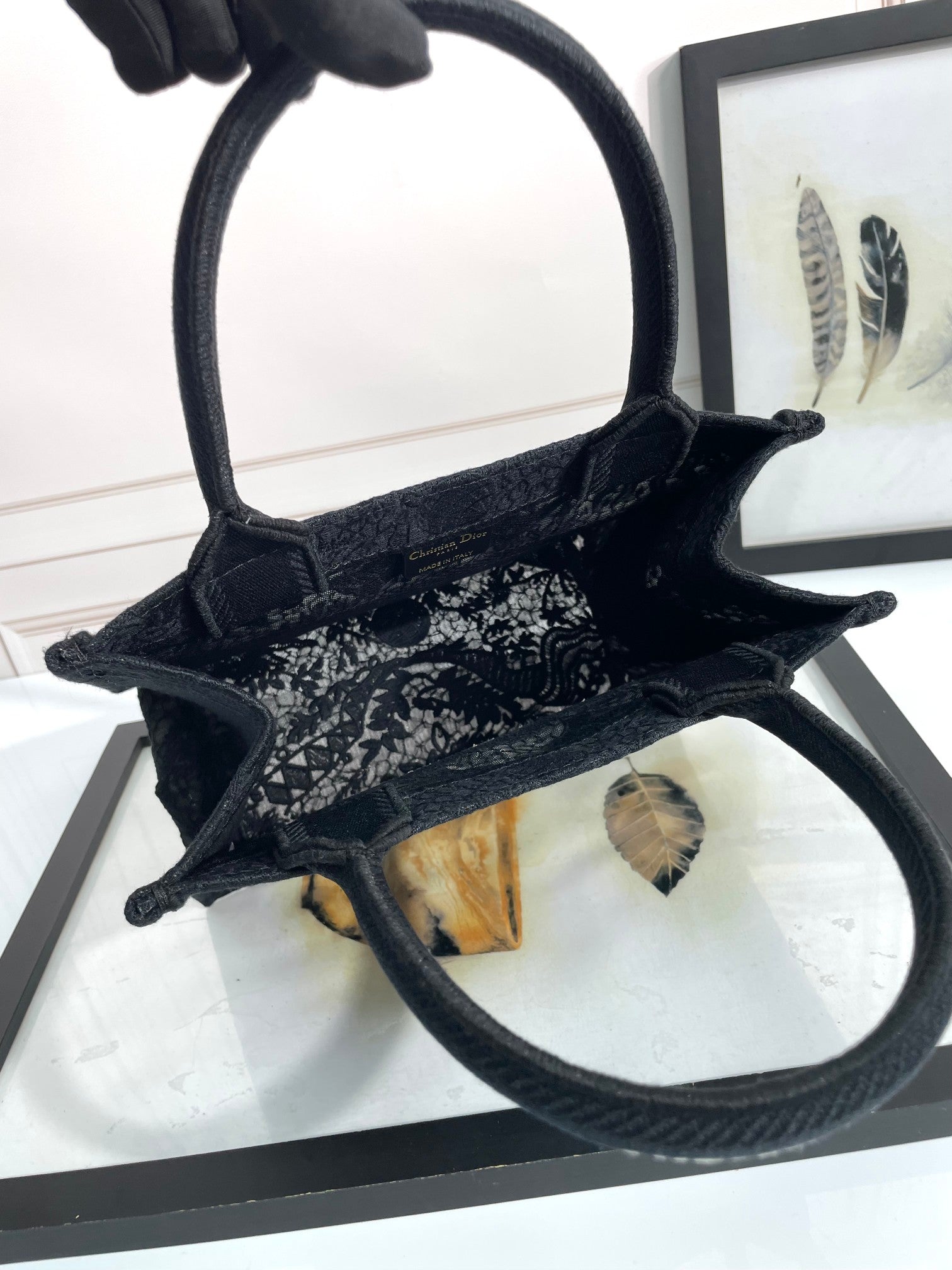 Dior Black Embroidered Canvas Book Tote Bag Vintage Pattern Handbag