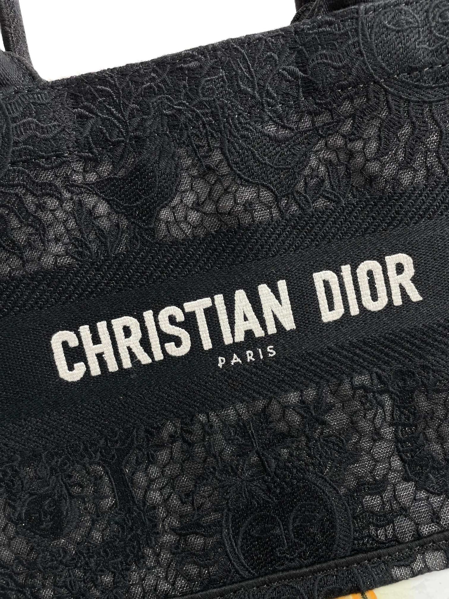 Dior Black Embroidered Canvas Book Tote Bag Vintage Pattern Handbag