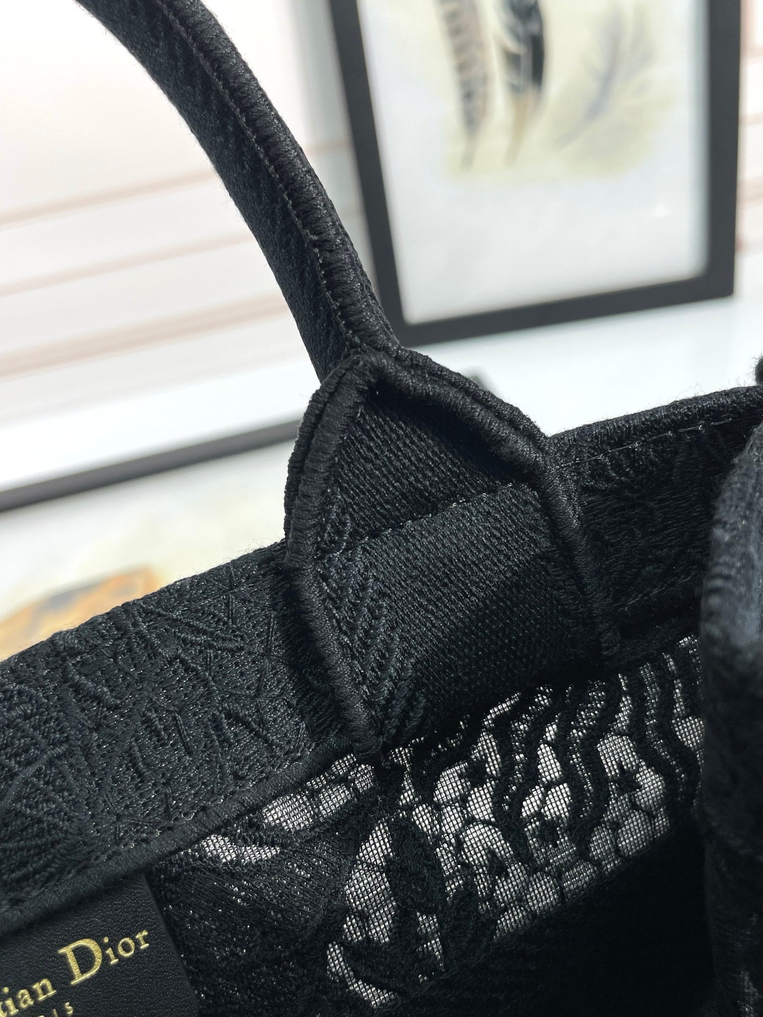 Dior Black Embroidered Canvas Book Tote Bag Vintage Pattern Handbag