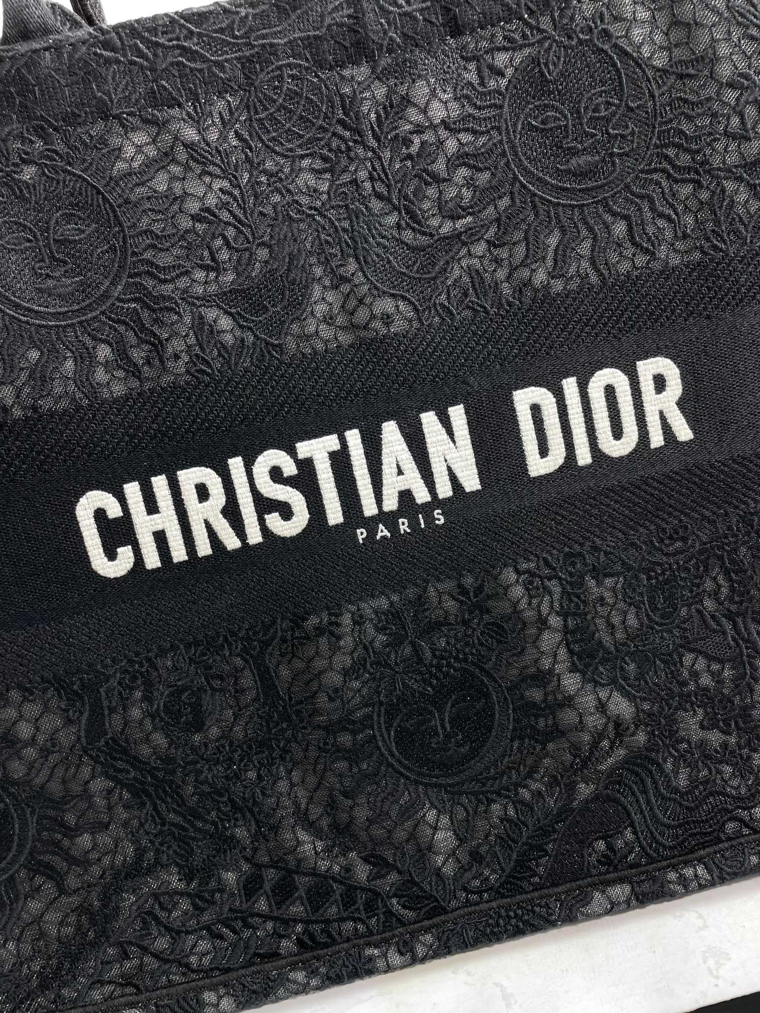 Dior Luxury Black Embroidered Jacquard Canvas Large Tote Handbag