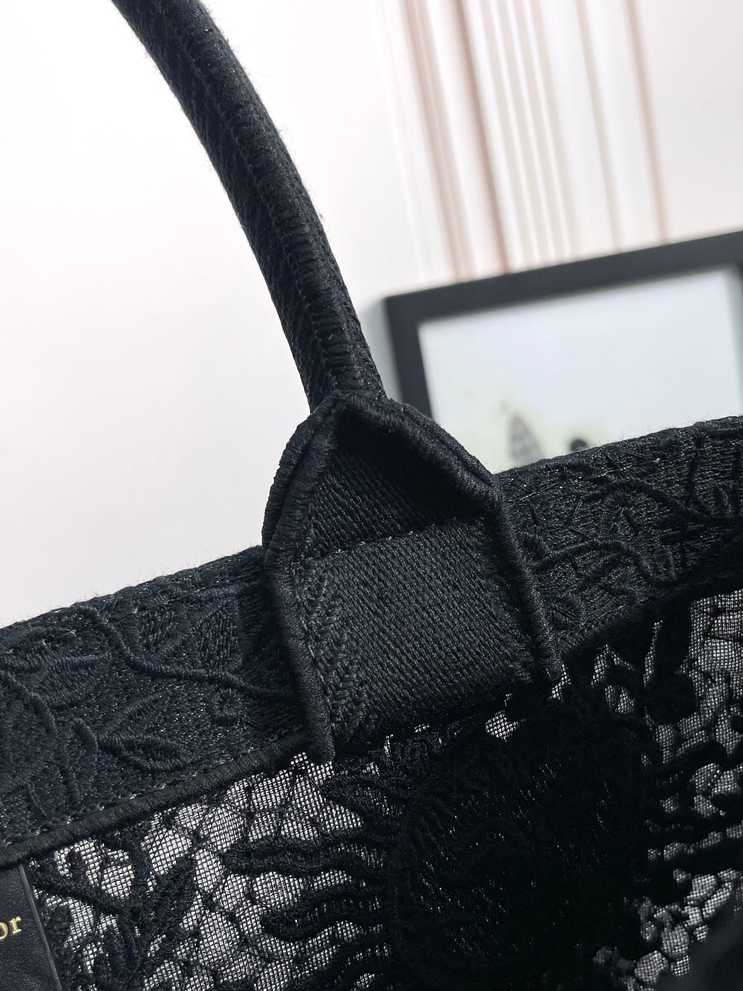Dior Luxury Black Embroidered Jacquard Canvas Large Tote Handbag