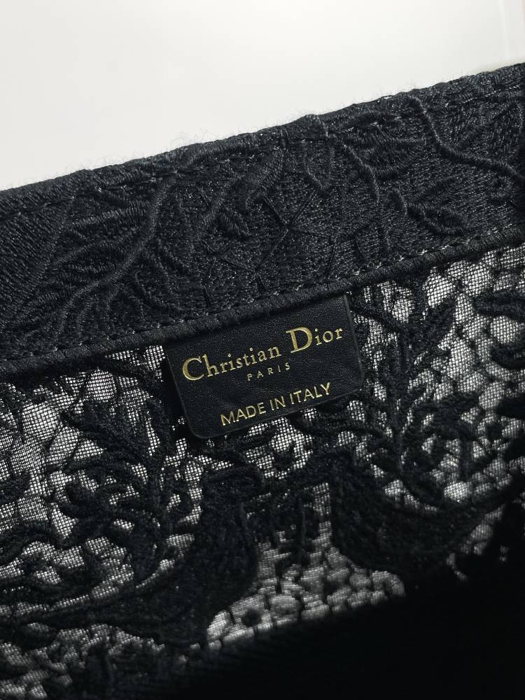 Dior Luxury Black Embroidered Jacquard Canvas Large Tote Handbag
