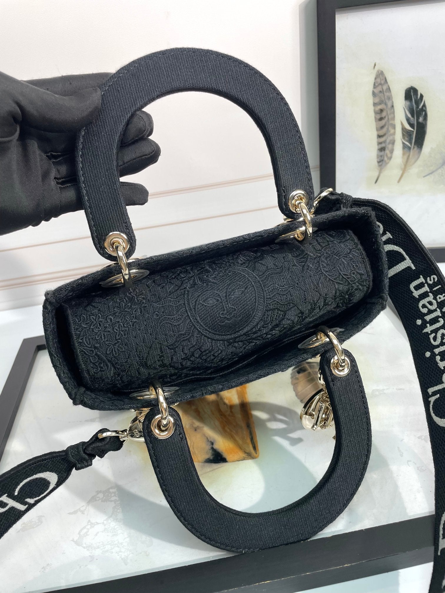 Christian Dior Lady D-Lite Bag - Black Embroidered Canvas