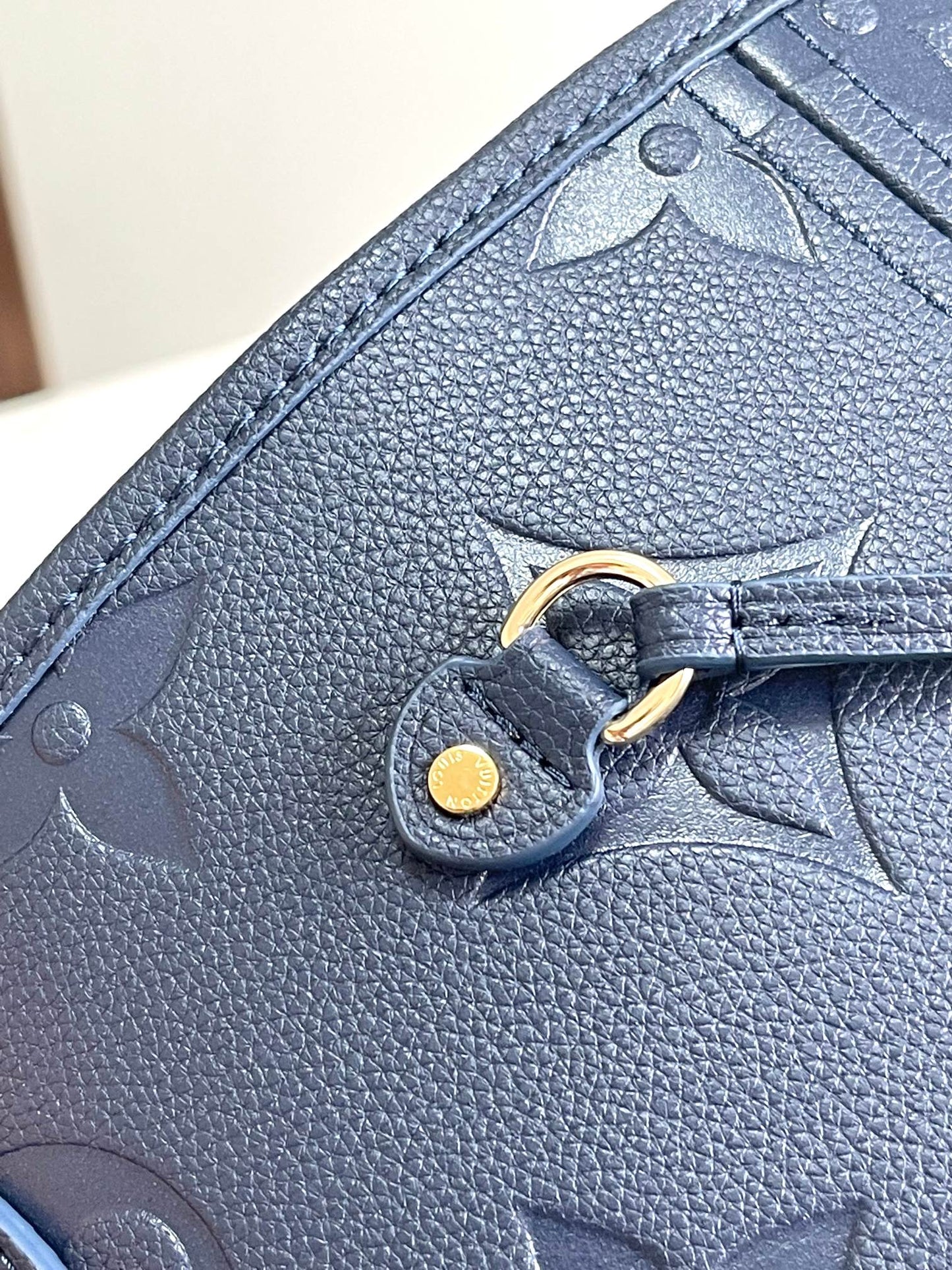 Louis Vuitton Classic Navy Blue Embossed Leather Tote Bag with Matching Pouch