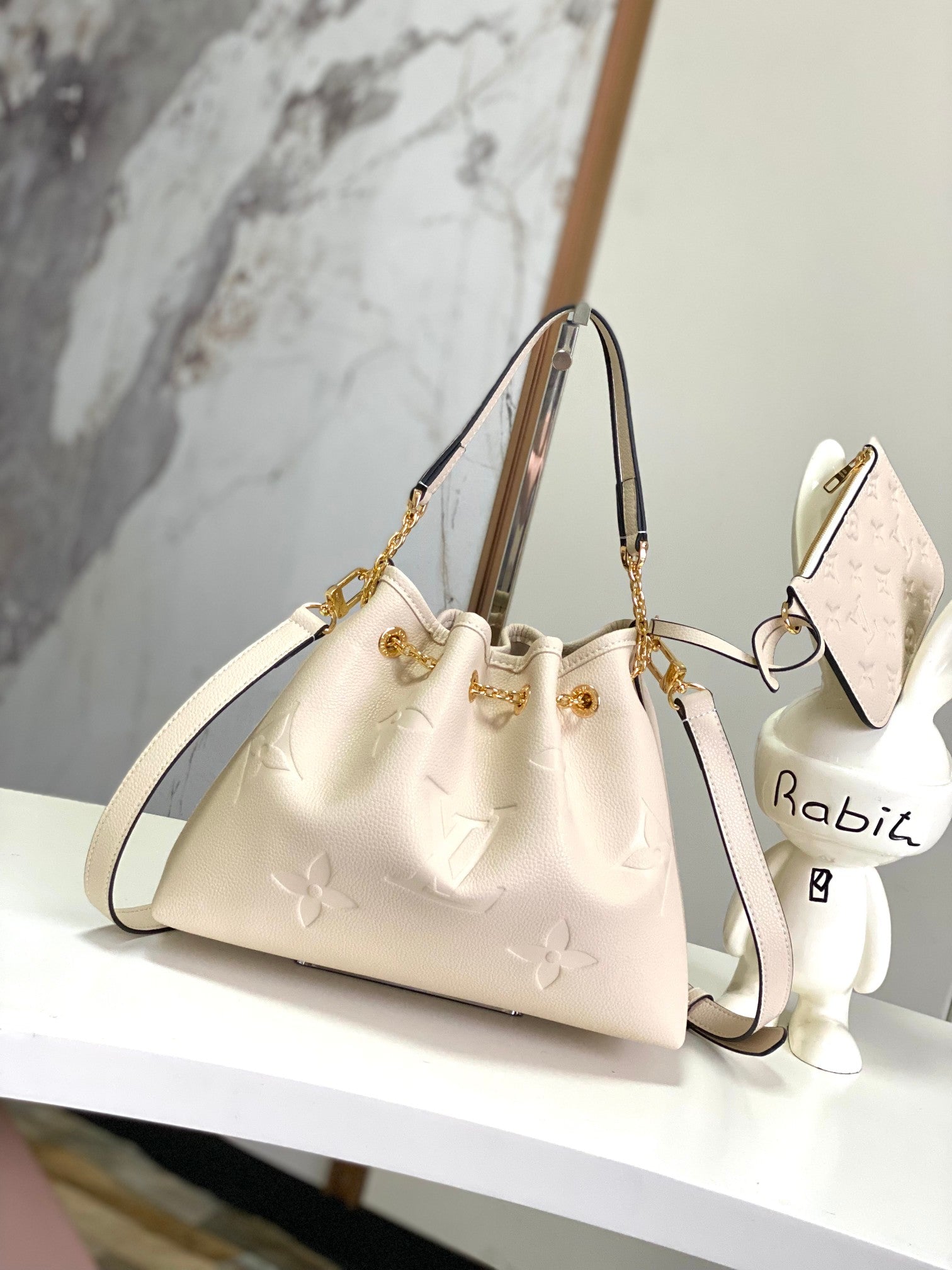 Louis Vuitton Cream Embossed Leather Hobo Shoulder Bag with Gold Hardware