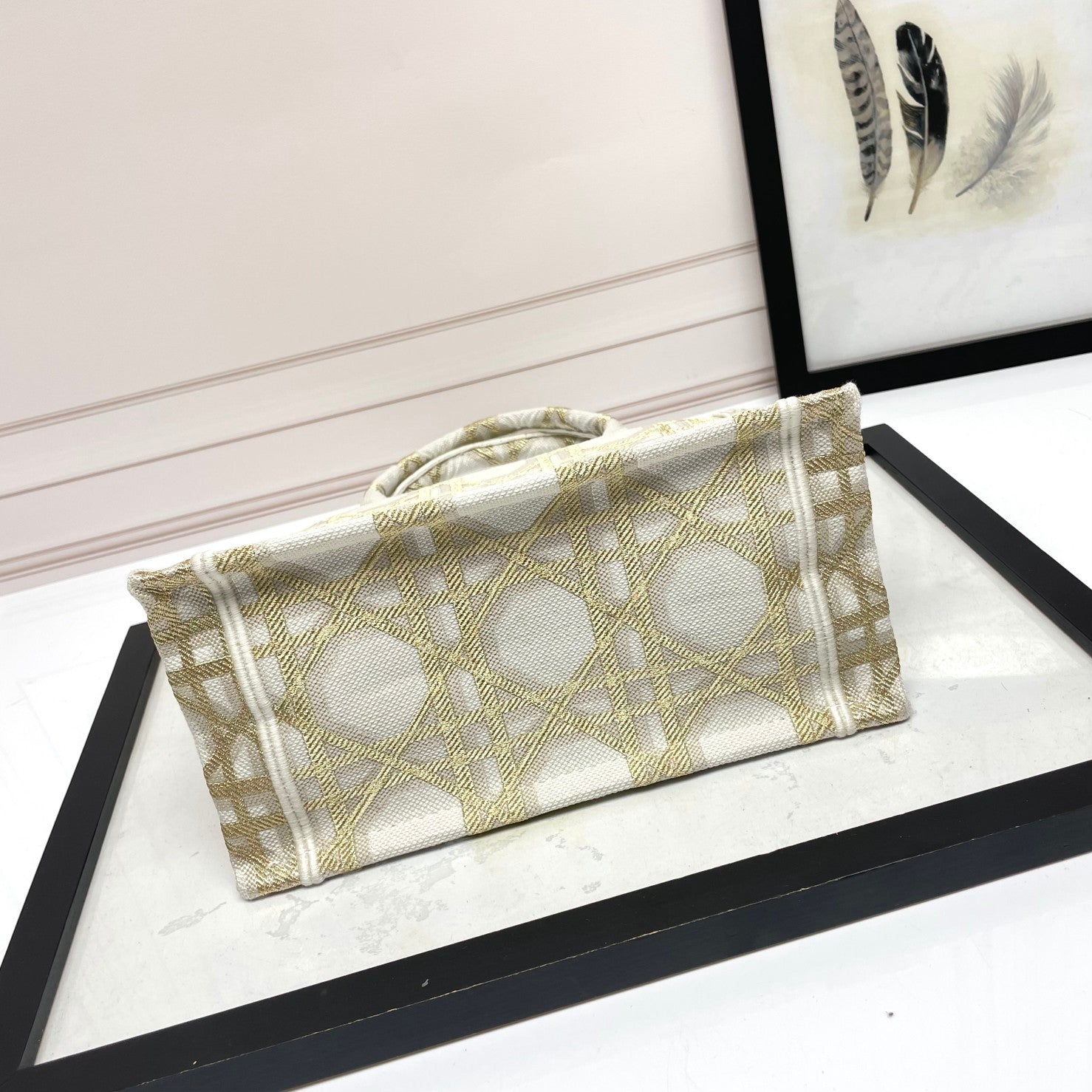 Dior Luxury Beige Embroidered Canvas Tote Bag with Top Handle