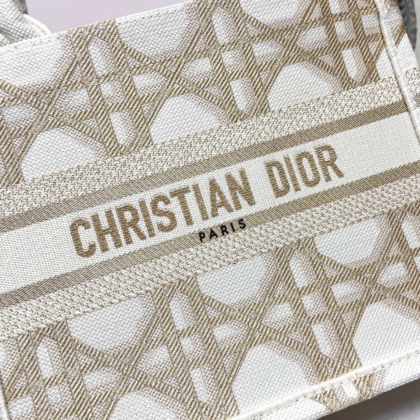 Dior Luxury Beige Embroidered Canvas Tote Bag with Top Handle