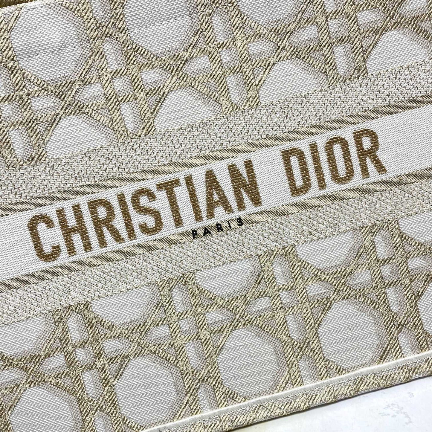 Christian Dior Gold Macrocannage Embroidery Large Book Tote Bag