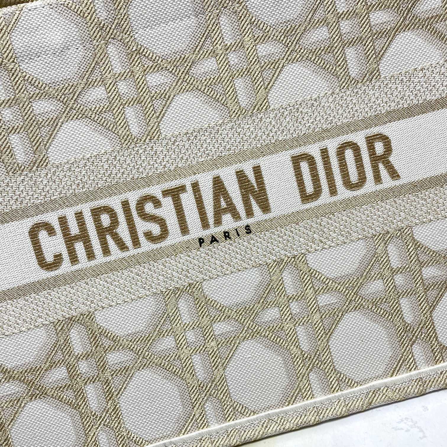 Christian Dior Gold Macrocannage Embroidery Large Book Tote Bag