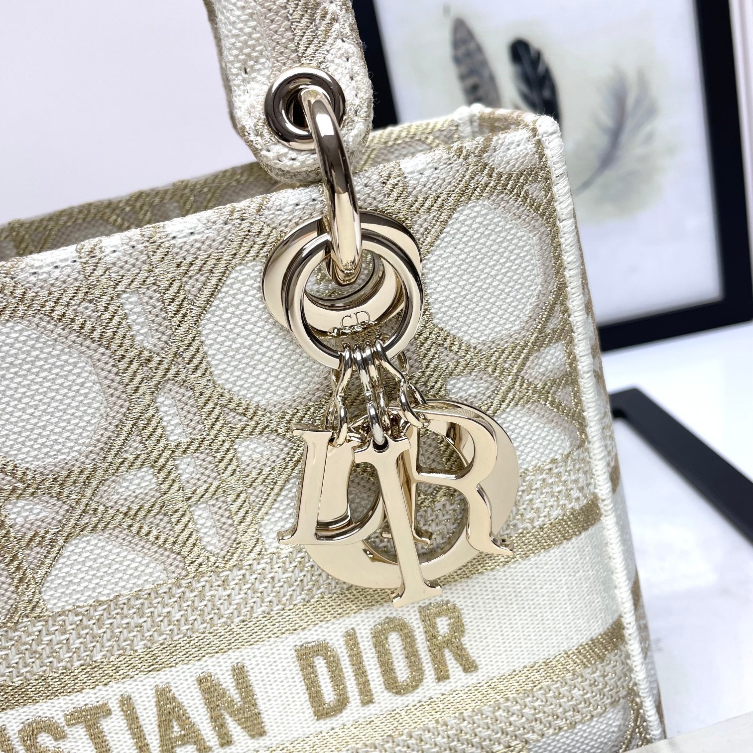 Dior Elegant Beige Embroidered Canvas Satchel Top Handle Shoulder Bag