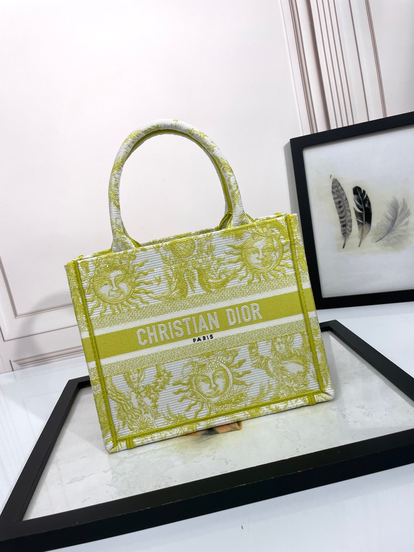 Dior Lime Green Celestial Zodiac Canvas Tote Bag with Top Handles