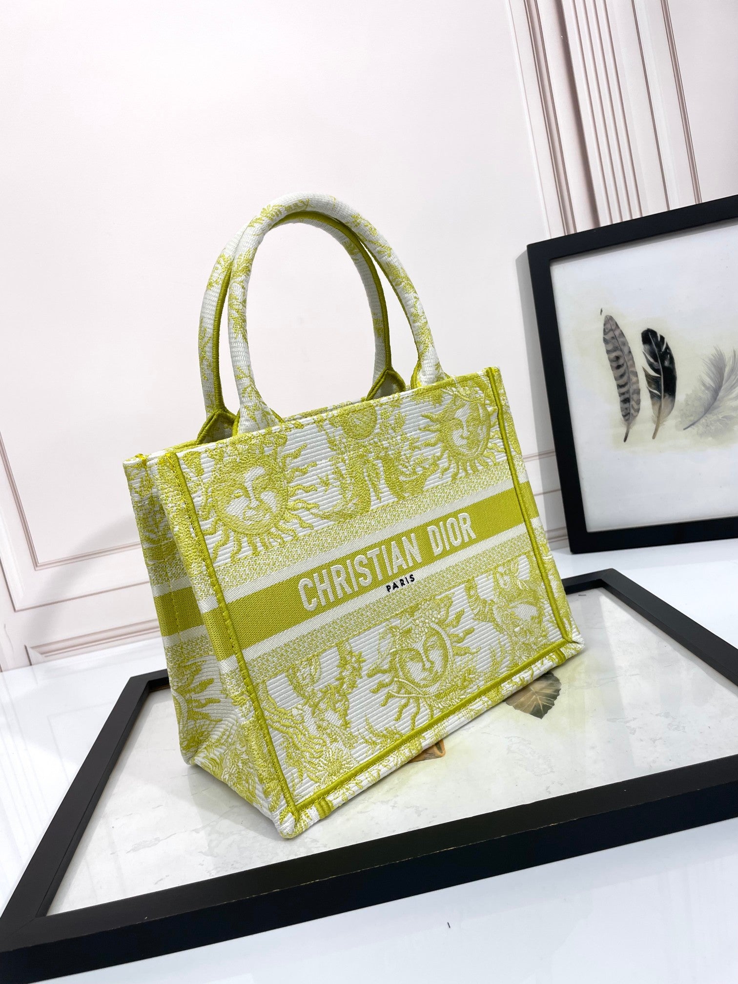 Dior Vintage Sun Print Olive Green Canvas Tote Handbag for Women