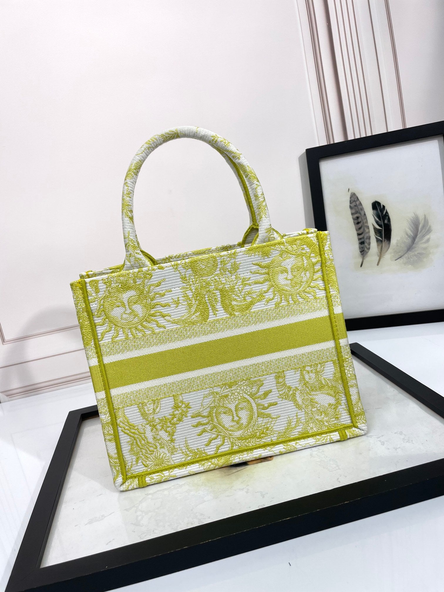 Christian Dior Medium Book Tote - Chartreuse Toile de Jouy Soleil Embroidery