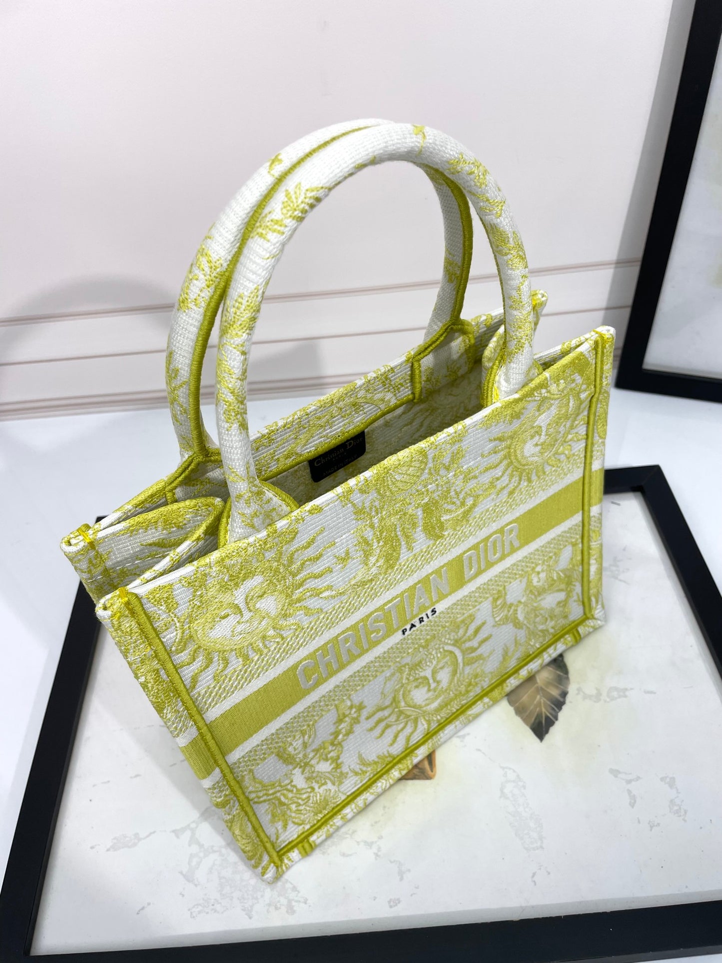 Dior Vintage Sun Print Olive Green Canvas Tote Handbag for Women