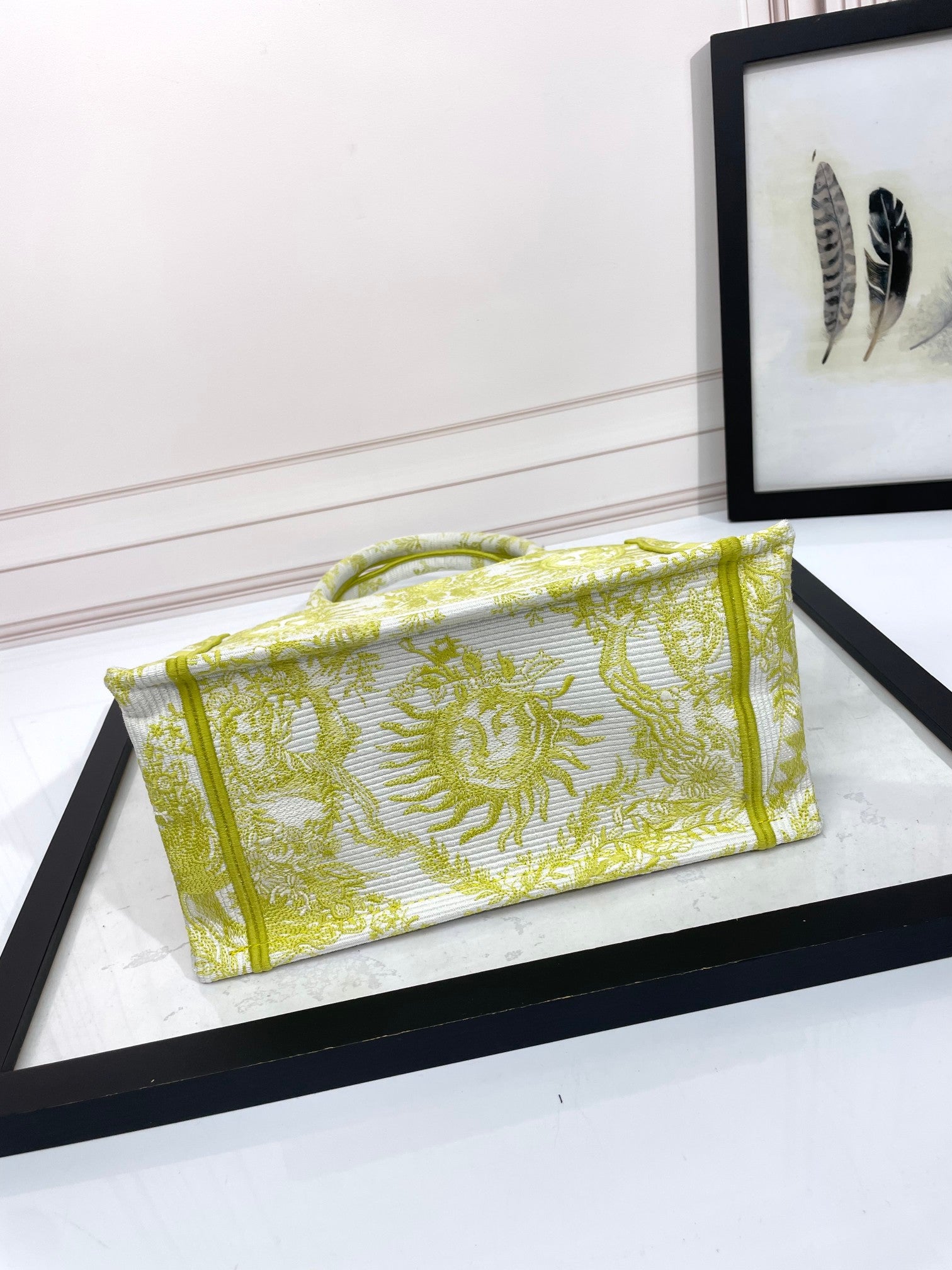 Christian Dior Medium Book Tote - Chartreuse Toile de Jouy Soleil Embroidery