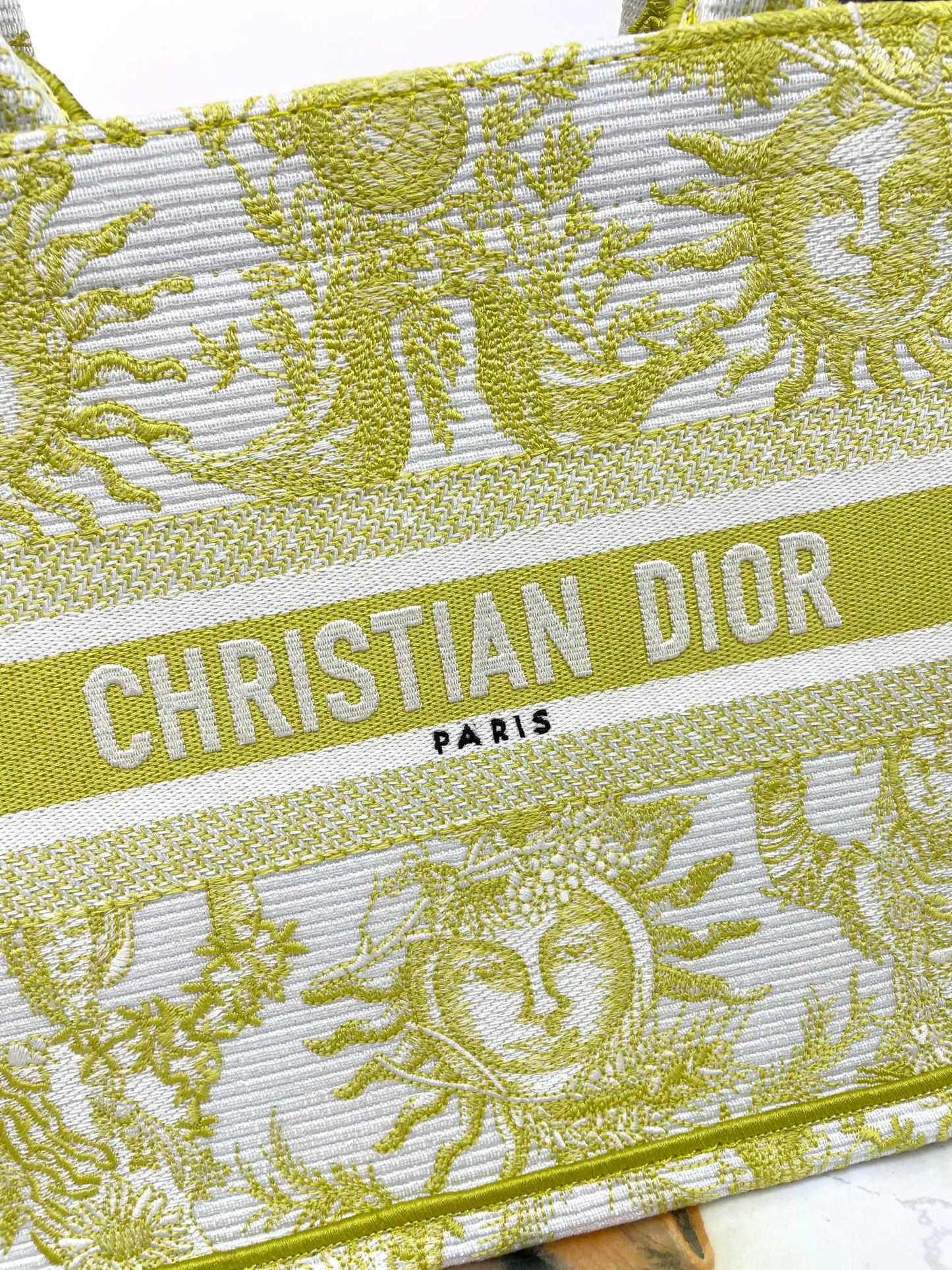 Dior Lime Green Celestial Zodiac Canvas Tote Bag with Top Handles